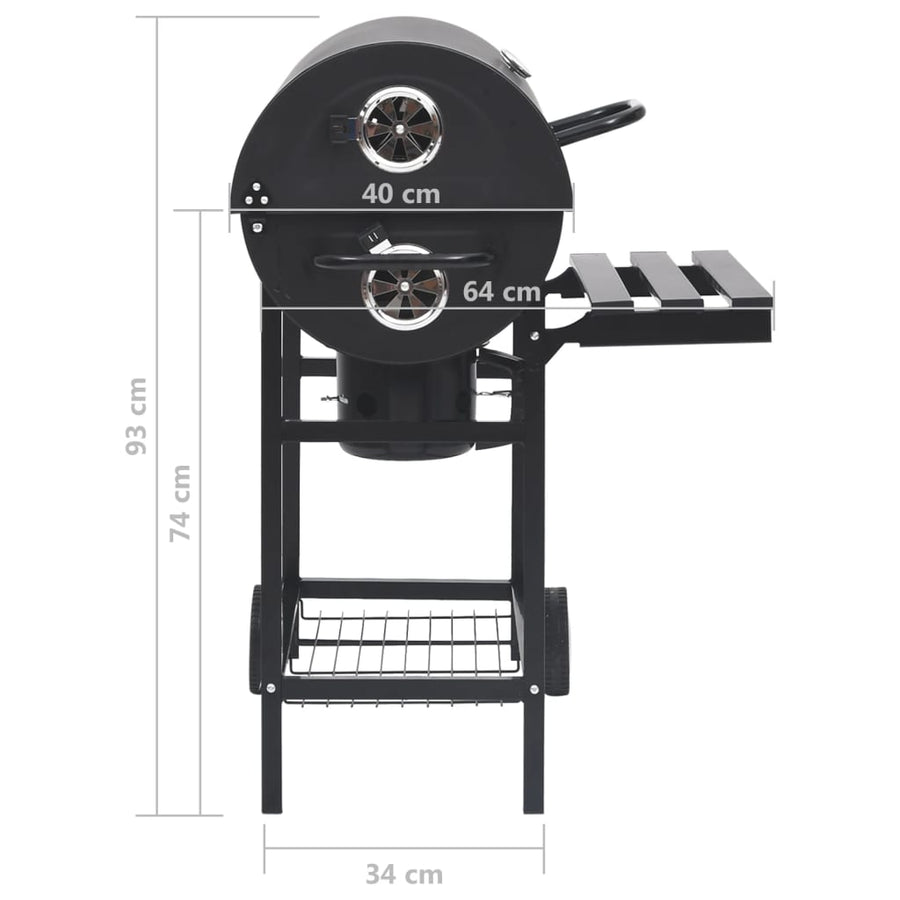 Barbecuevat met wielen en schappen 115x85x95 cm staal zwart
