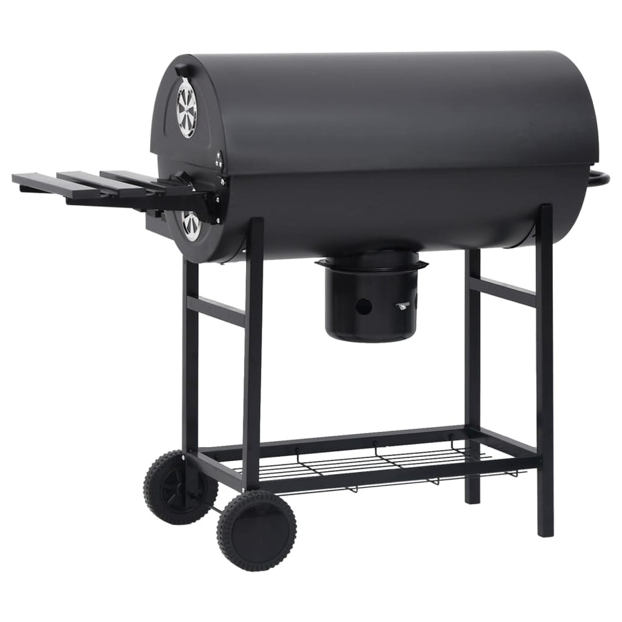 Barbecuevat met wielen en schappen 115x85x95 cm staal zwart