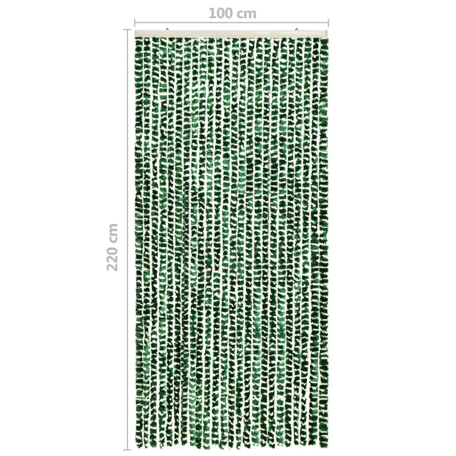 Vliegengordijn 100x220 cm chenille groen en wit 100 x 220 cm Groen en wit