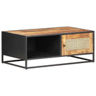 Coffee table 90x50x35 cm rough mango wood and natural rattan