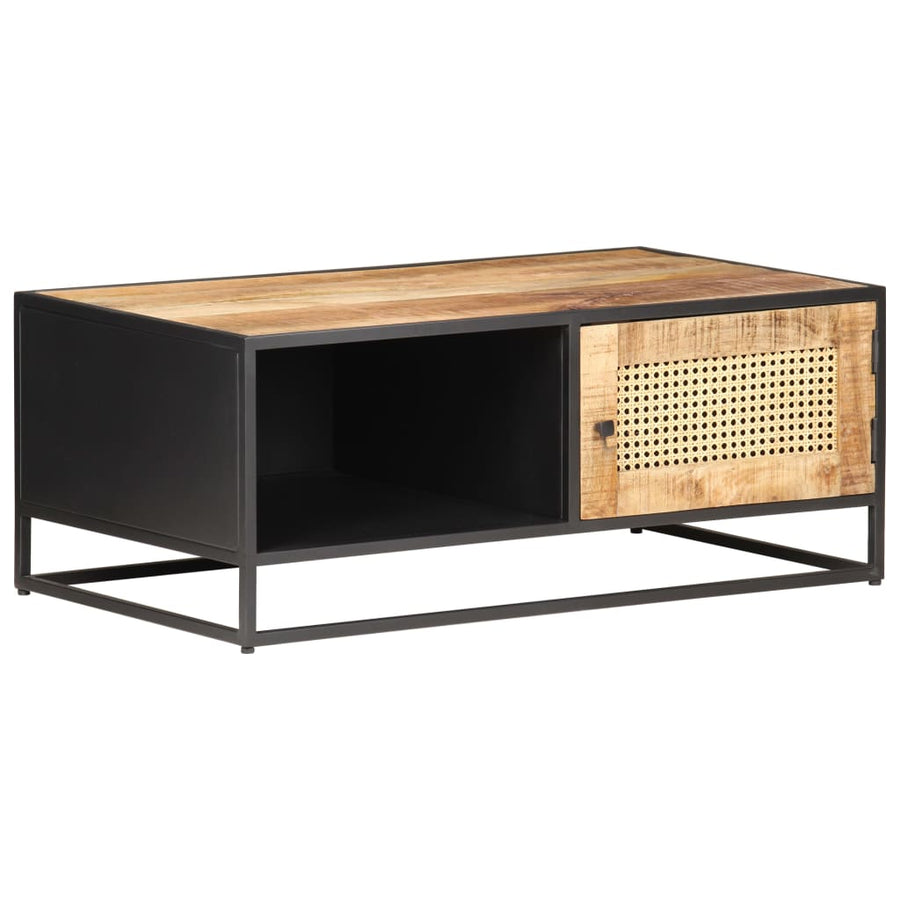 Salontafel 90X50X35 Cm Ruw Mangohout En Natuurlijk Riet