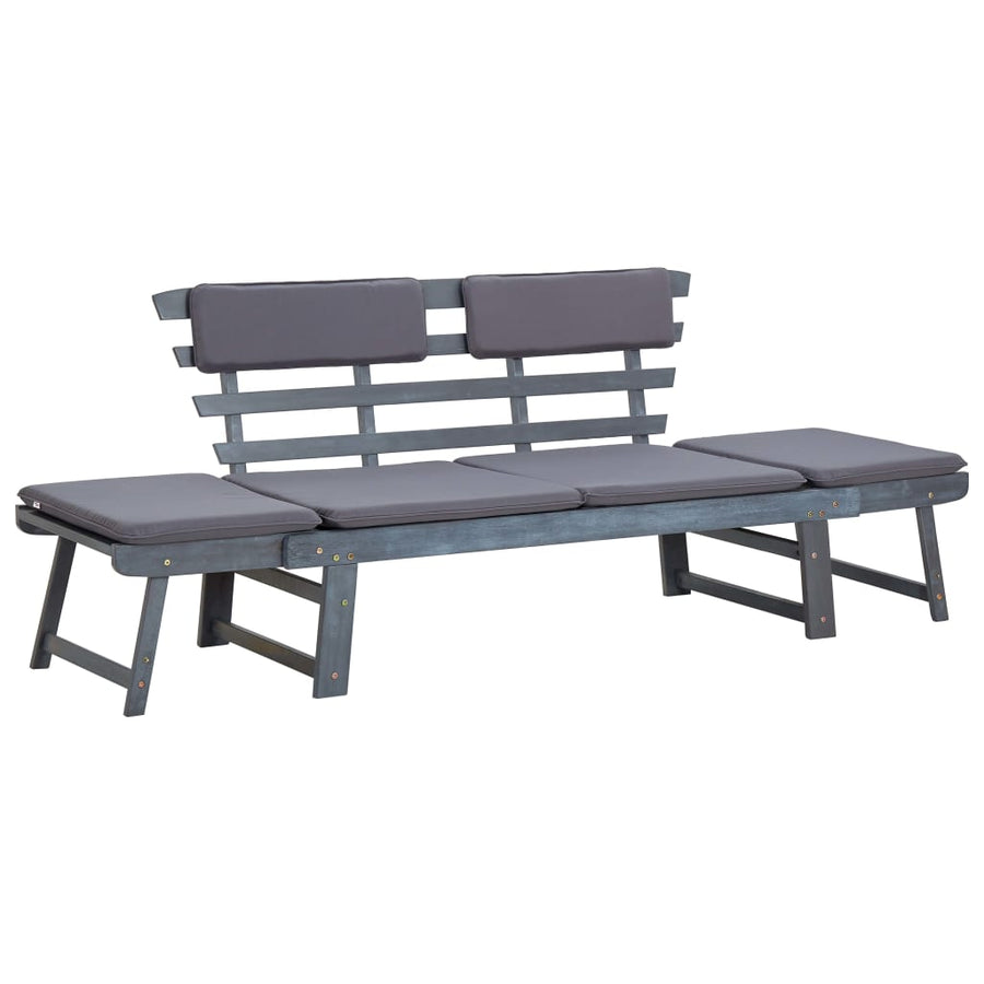 Tuinbank Met Kussens 2-In- 90 Cm Massief Acaciahout Grijs
