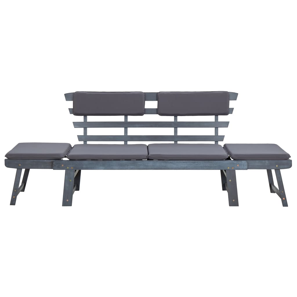 Tuinbank Met Kussens 2-In- 90 Cm Massief Acaciahout Grijs