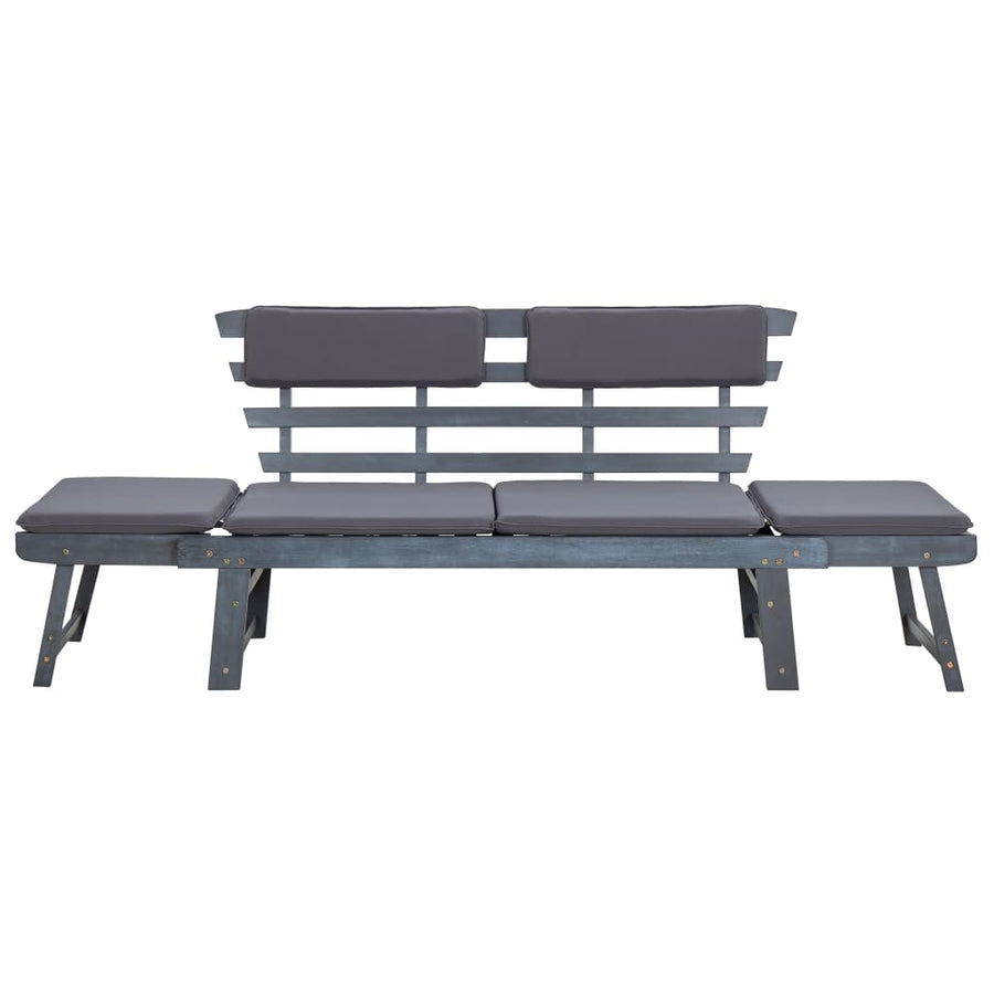 Tuinbank Met Kussens 2-In- 90 Cm Massief Acaciahout Grijs