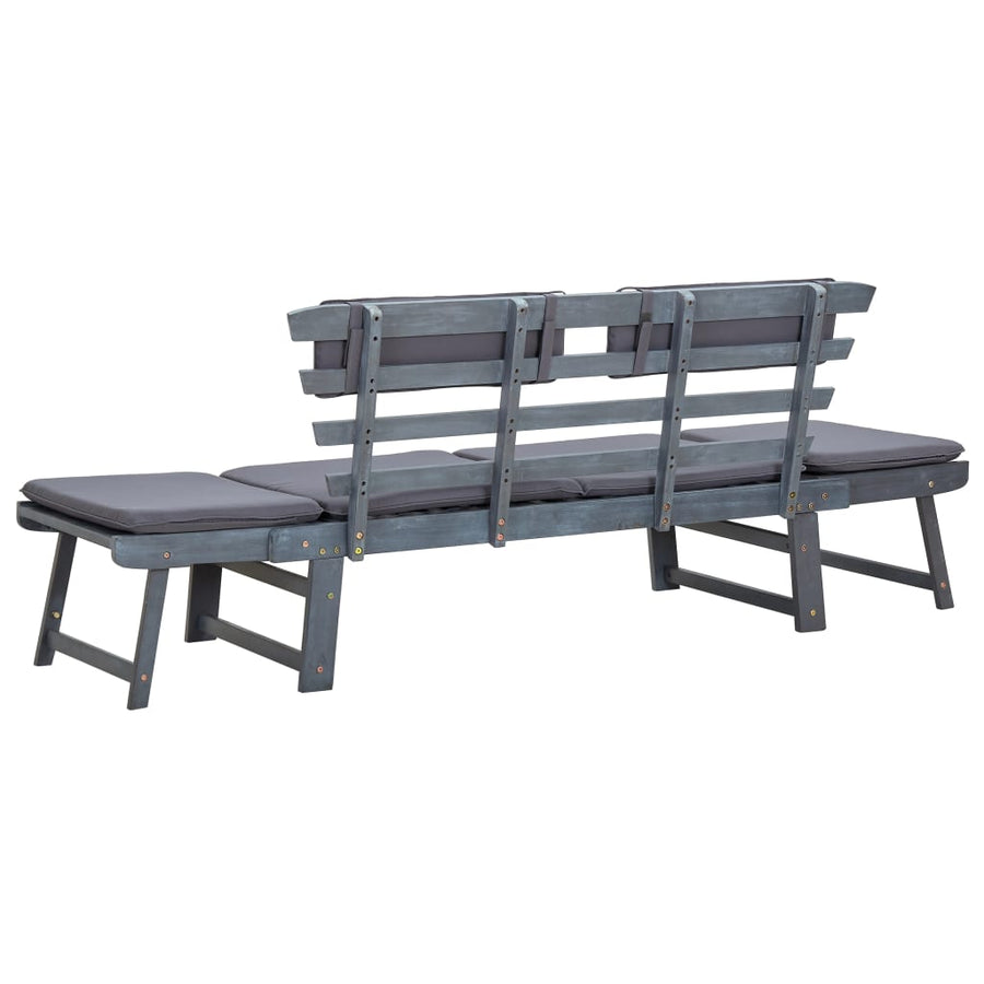 Tuinbank Met Kussens 2-In- 90 Cm Massief Acaciahout Grijs