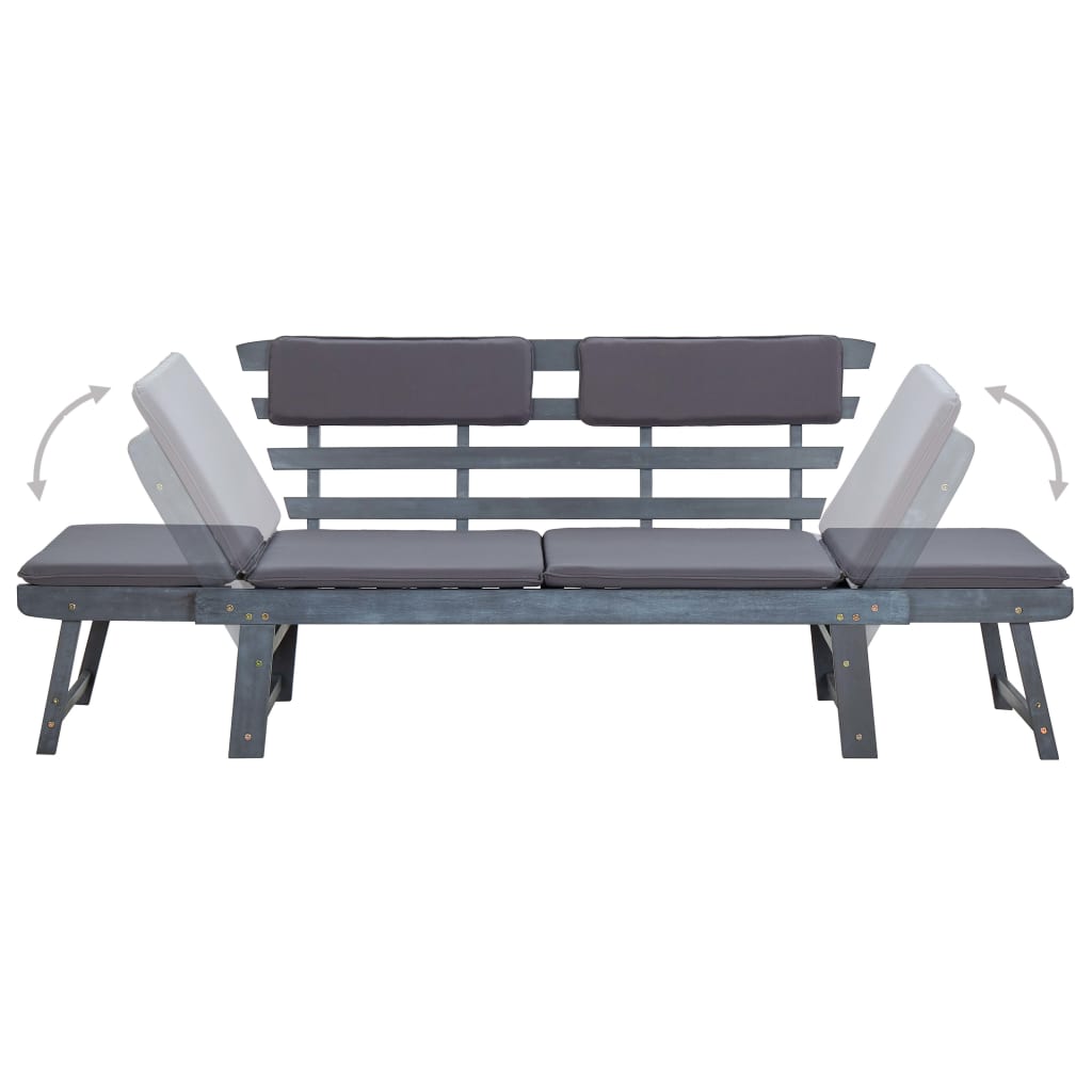 Tuinbank Met Kussens 2-In- 90 Cm Massief Acaciahout Grijs