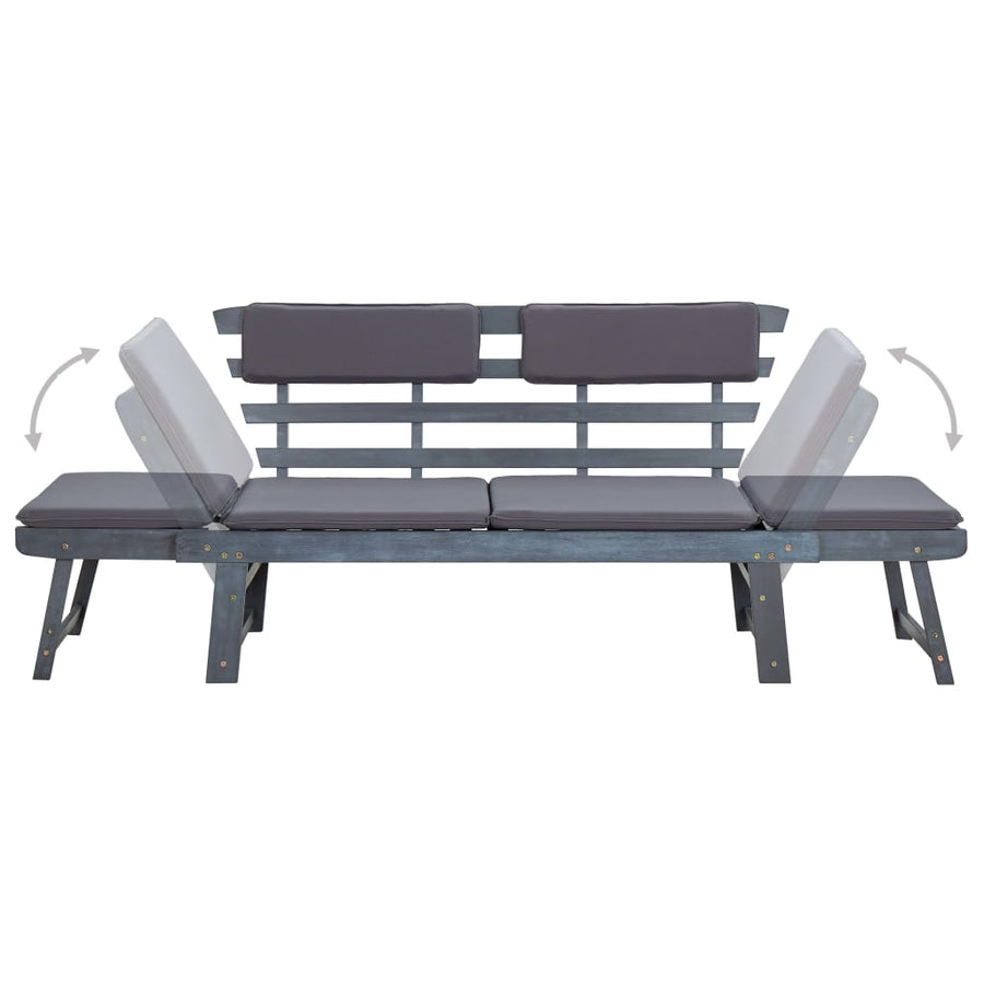 Tuinbank Met Kussens 2-In- 90 Cm Massief Acaciahout Grijs