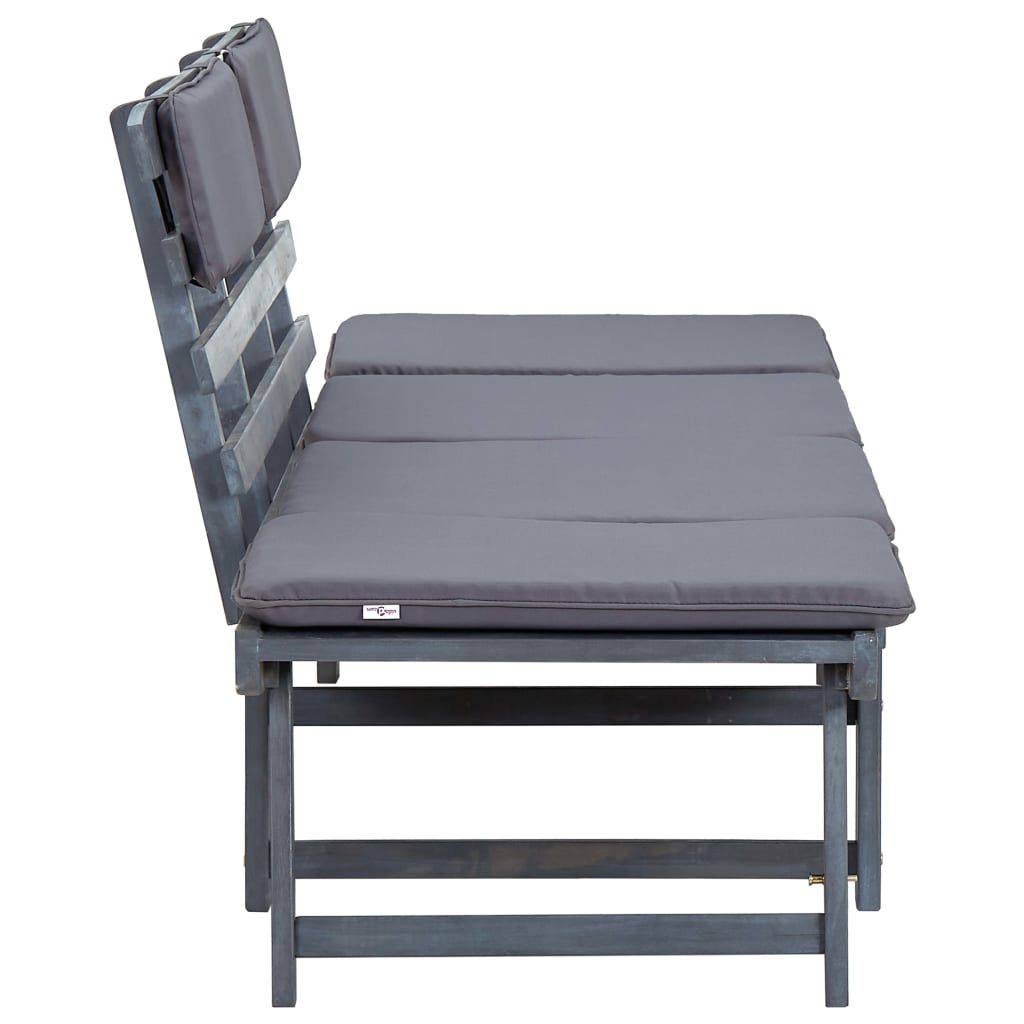 Tuinbank Met Kussens 2-In- 90 Cm Massief Acaciahout Grijs
