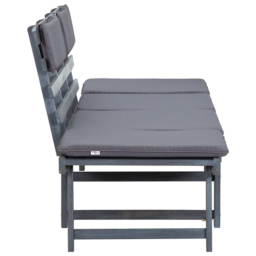 Tuinbank Met Kussens 2-In- 90 Cm Massief Acaciahout Grijs