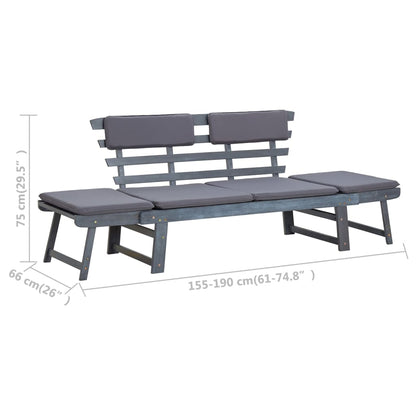 Tuinbank Met Kussens 2-In- 90 Cm Massief Acaciahout Grijs