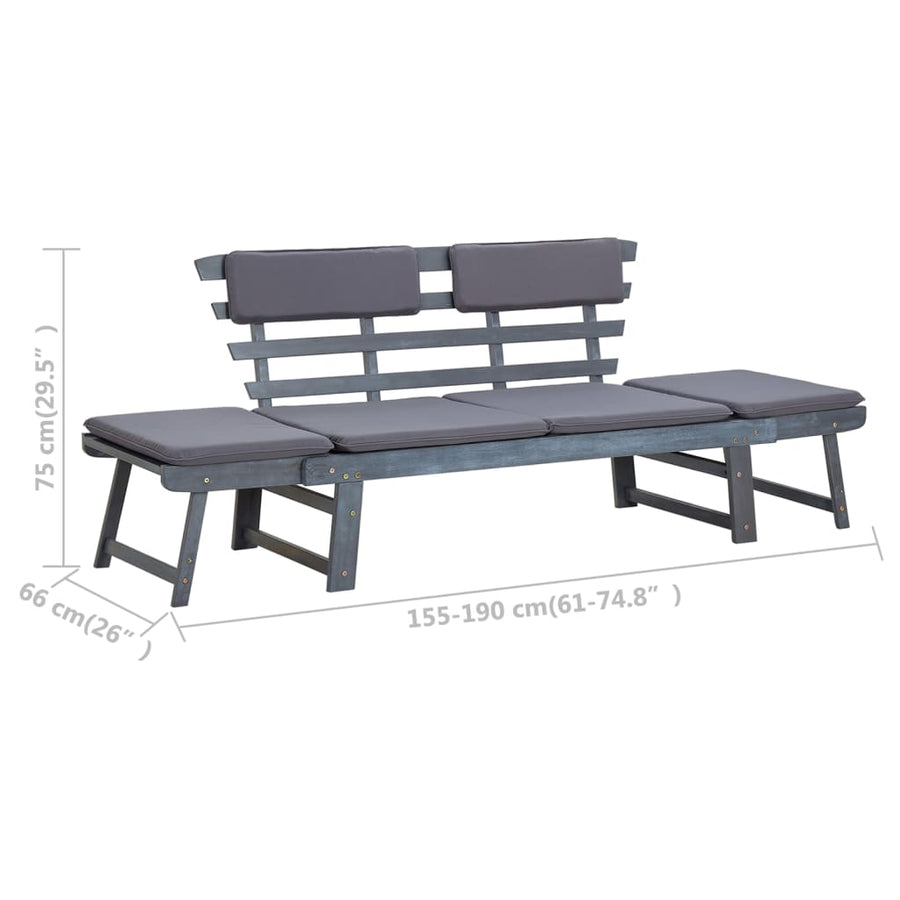 Tuinbank Met Kussens 2-In- 90 Cm Massief Acaciahout Grijs