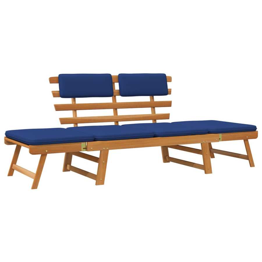 Tuinbank Met Kussens 2-In- 90 Cm Massief Acaciahout Blauw