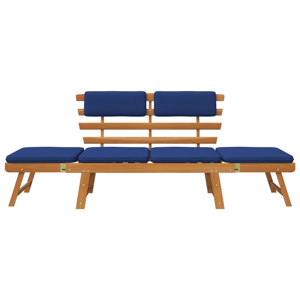Tuinbank Met Kussens 2-In- 90 Cm Massief Acaciahout Blauw