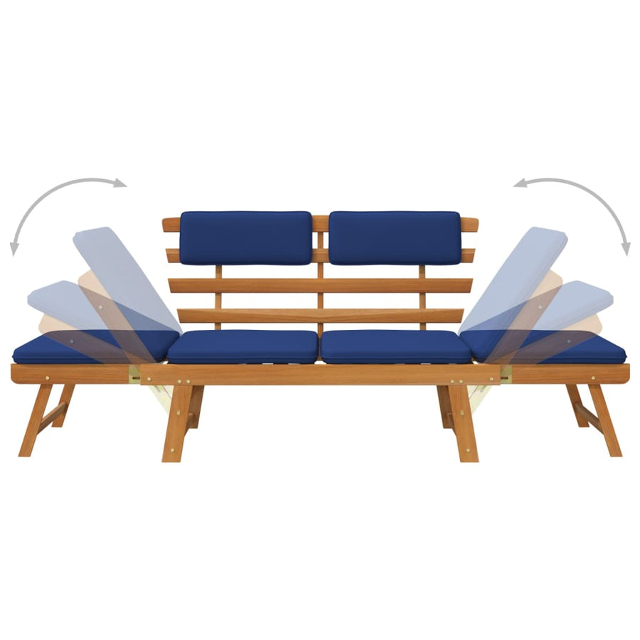 Tuinbank Met Kussens 2-In- 90 Cm Massief Acaciahout Blauw