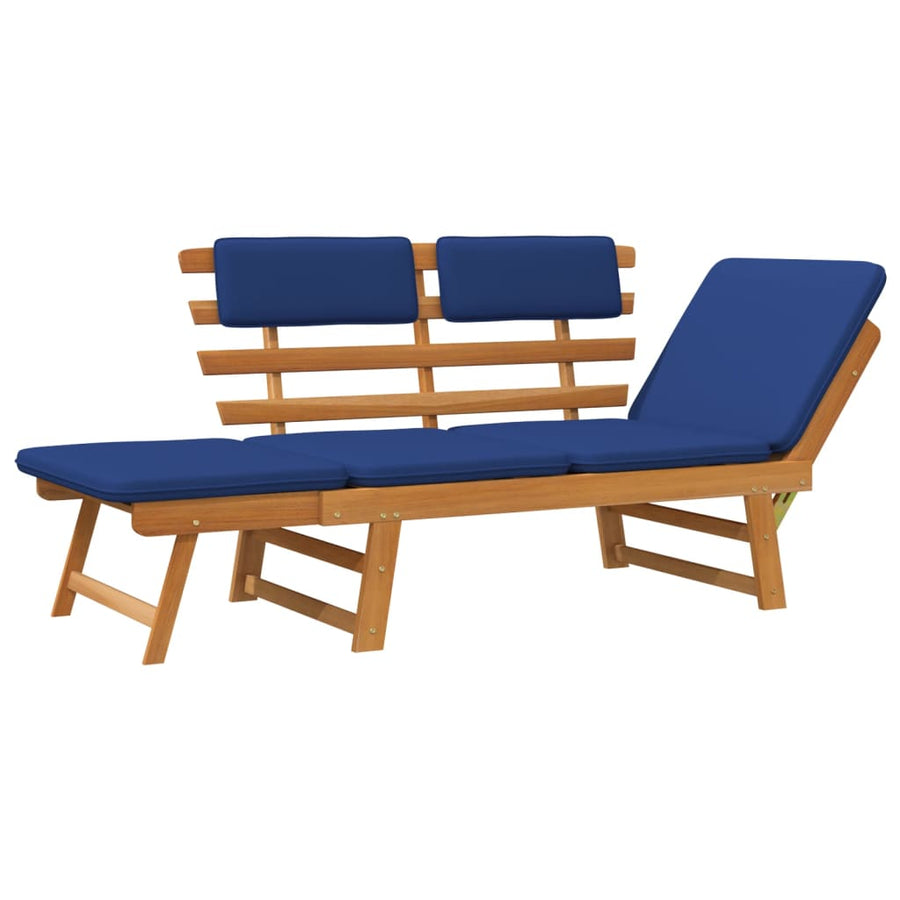 Tuinbank Met Kussens 2-In- 90 Cm Massief Acaciahout Blauw