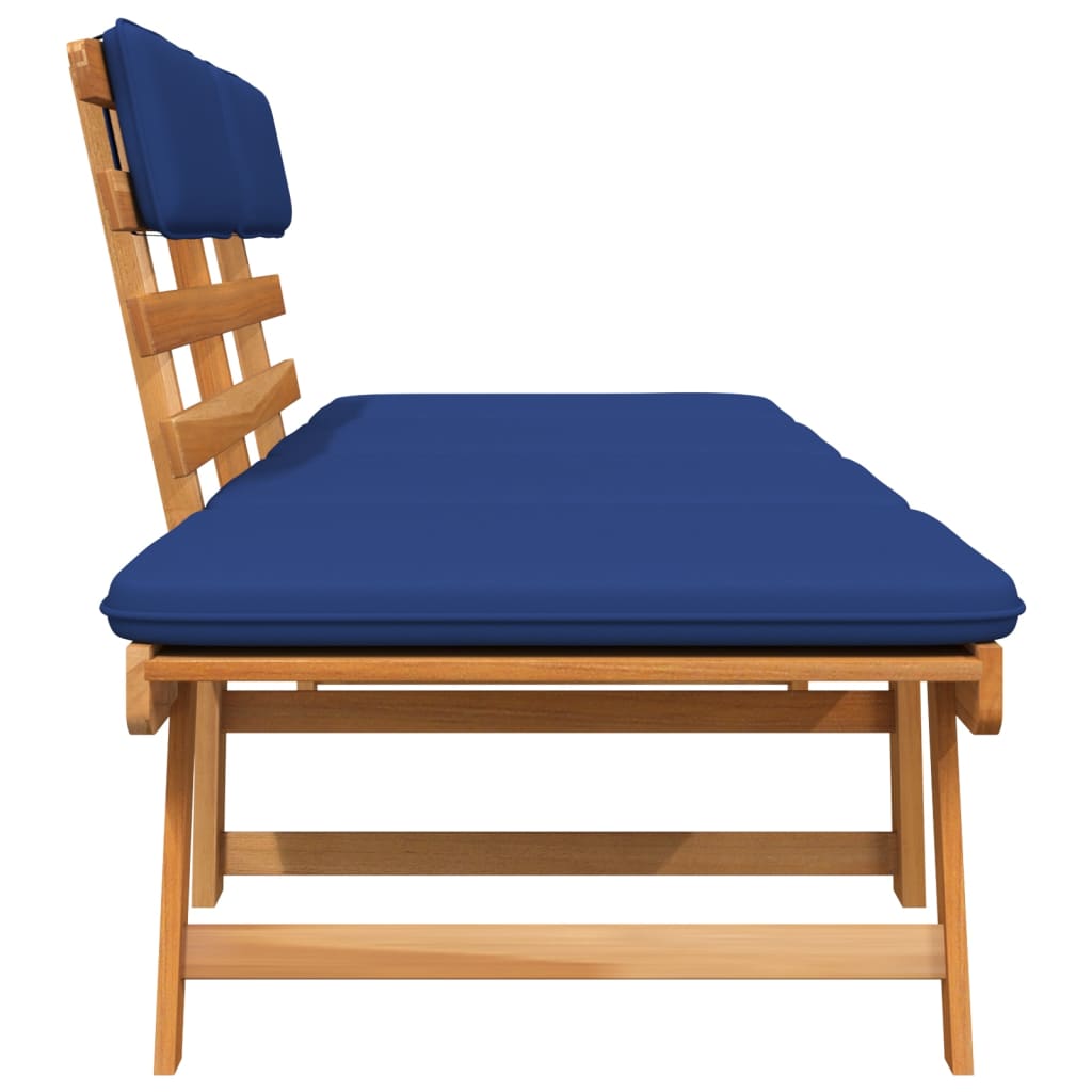 Tuinbank Met Kussens 2-In- 90 Cm Massief Acaciahout Blauw