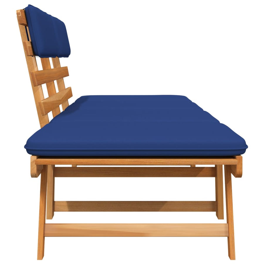 Tuinbank Met Kussens 2-In- 90 Cm Massief Acaciahout Blauw