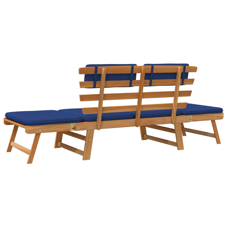 Tuinbank Met Kussens 2-In- 90 Cm Massief Acaciahout Blauw