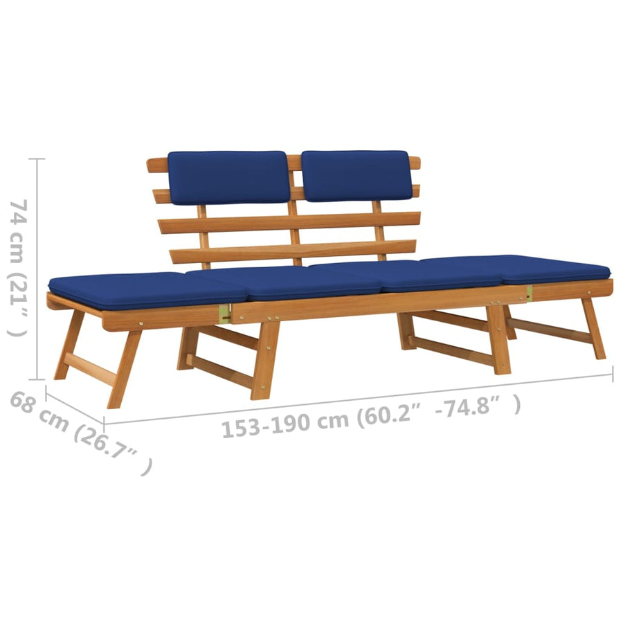 Tuinbank Met Kussens 2-In- 90 Cm Massief Acaciahout Blauw