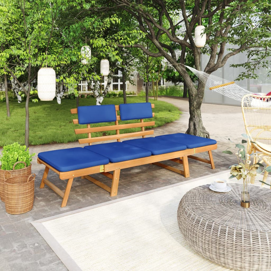 Tuinbank Met Kussens 2-In- 90 Cm Massief Acaciahout Blauw
