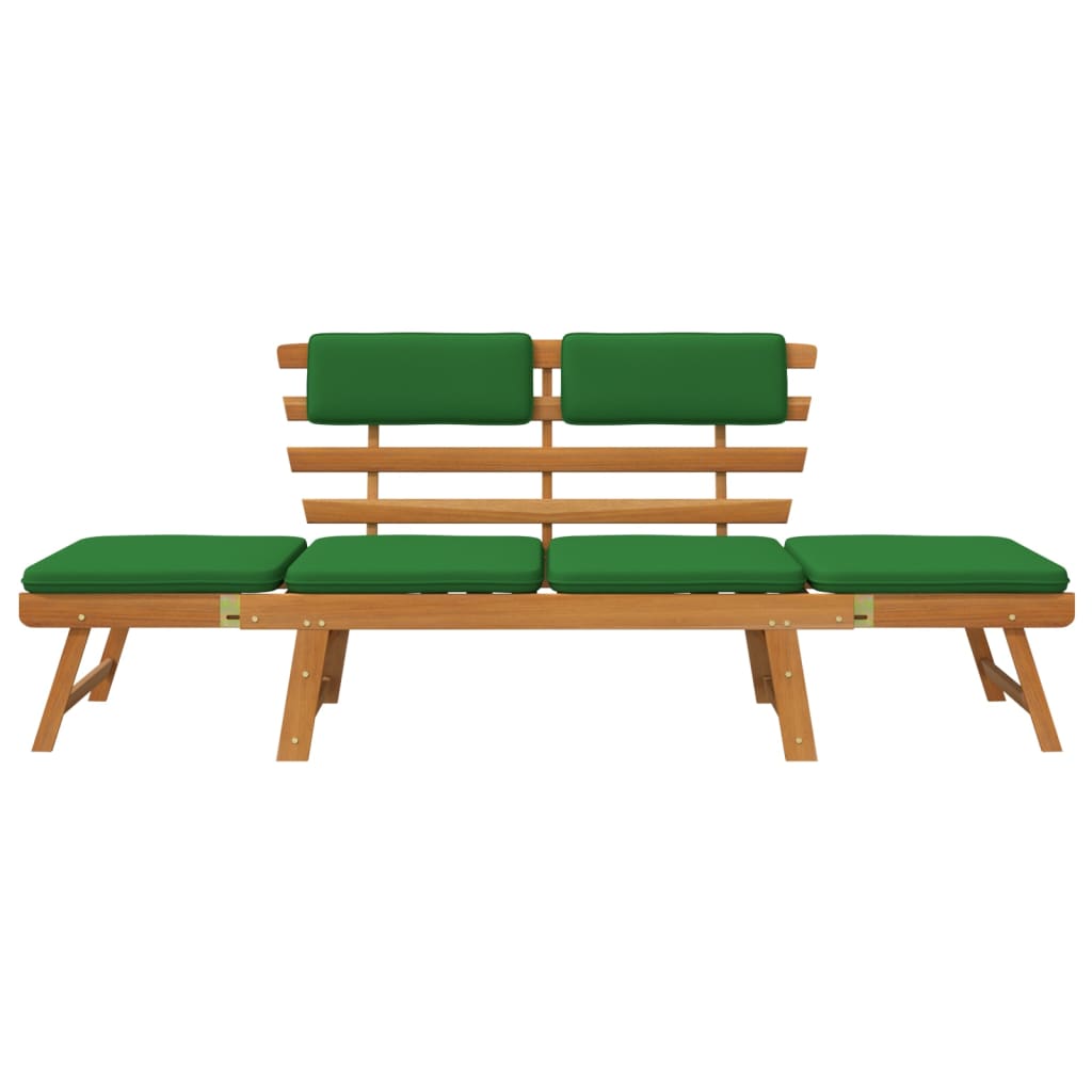 Tuinbank Met Kussens 2-In- 90 Cm Massief Acaciahout Bruin en groen