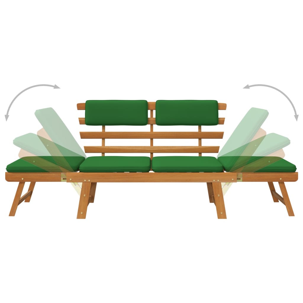 Tuinbank Met Kussens 2-In- 90 Cm Massief Acaciahout Bruin en groen