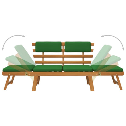 Tuinbank Met Kussens 2-In- 90 Cm Massief Acaciahout Bruin en groen