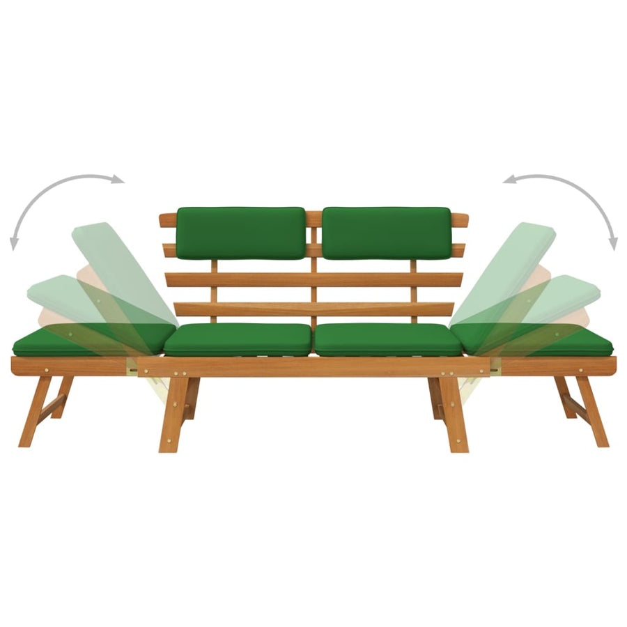 Tuinbank Met Kussens 2-In- 90 Cm Massief Acaciahout Bruin en groen