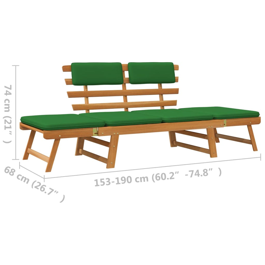 Tuinbank Met Kussens 2-In- 90 Cm Massief Acaciahout Bruin en groen