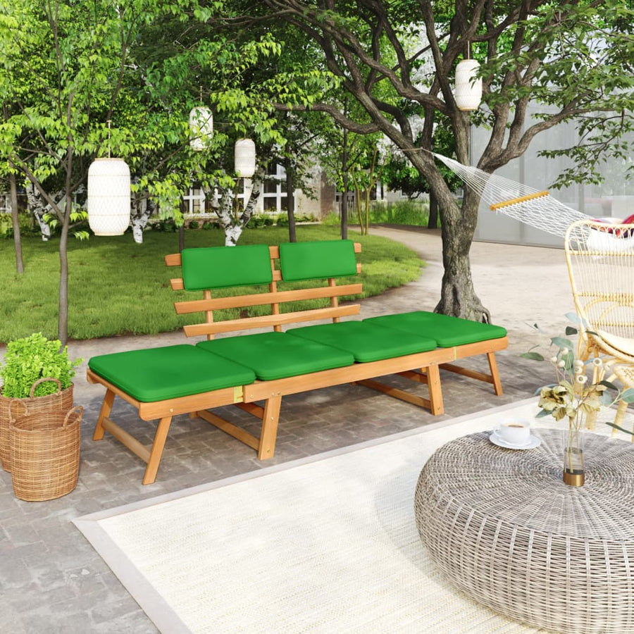 Tuinbank Met Kussens 2-In- 90 Cm Massief Acaciahout Bruin en groen
