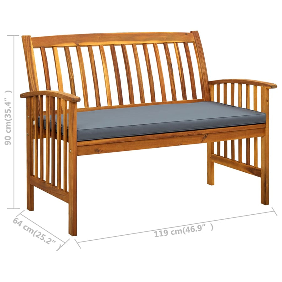 Tuinbank Met Kussen Massief Acaciahout 119 cm Donkergrijs