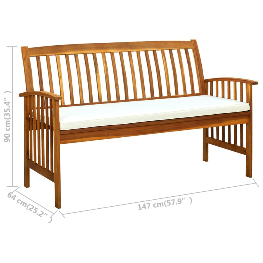 Tuinbank Met Kussen Massief Acaciahout 147 cm crème