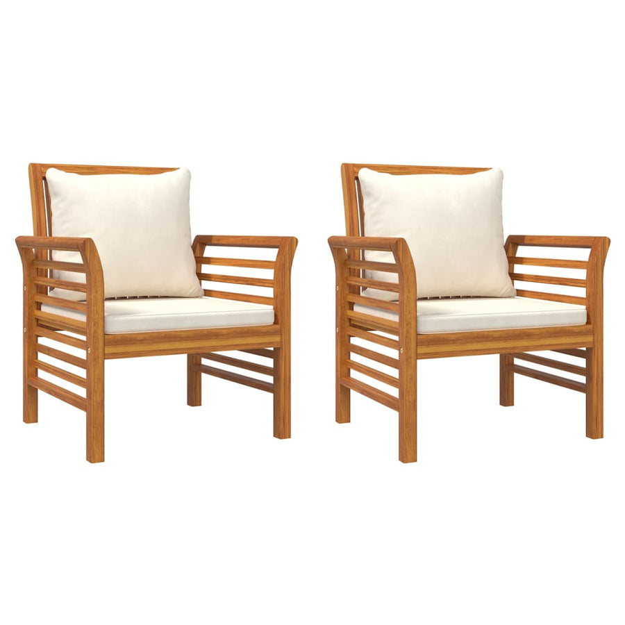 Fauteuils 2 st met crèmewitte kussens massief acaciahout
