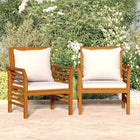 Fauteuil 2 st massief acaciahout crèmewitte kussens