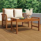 2-piece Lounge Set with Cream White Cushions Solid Wood