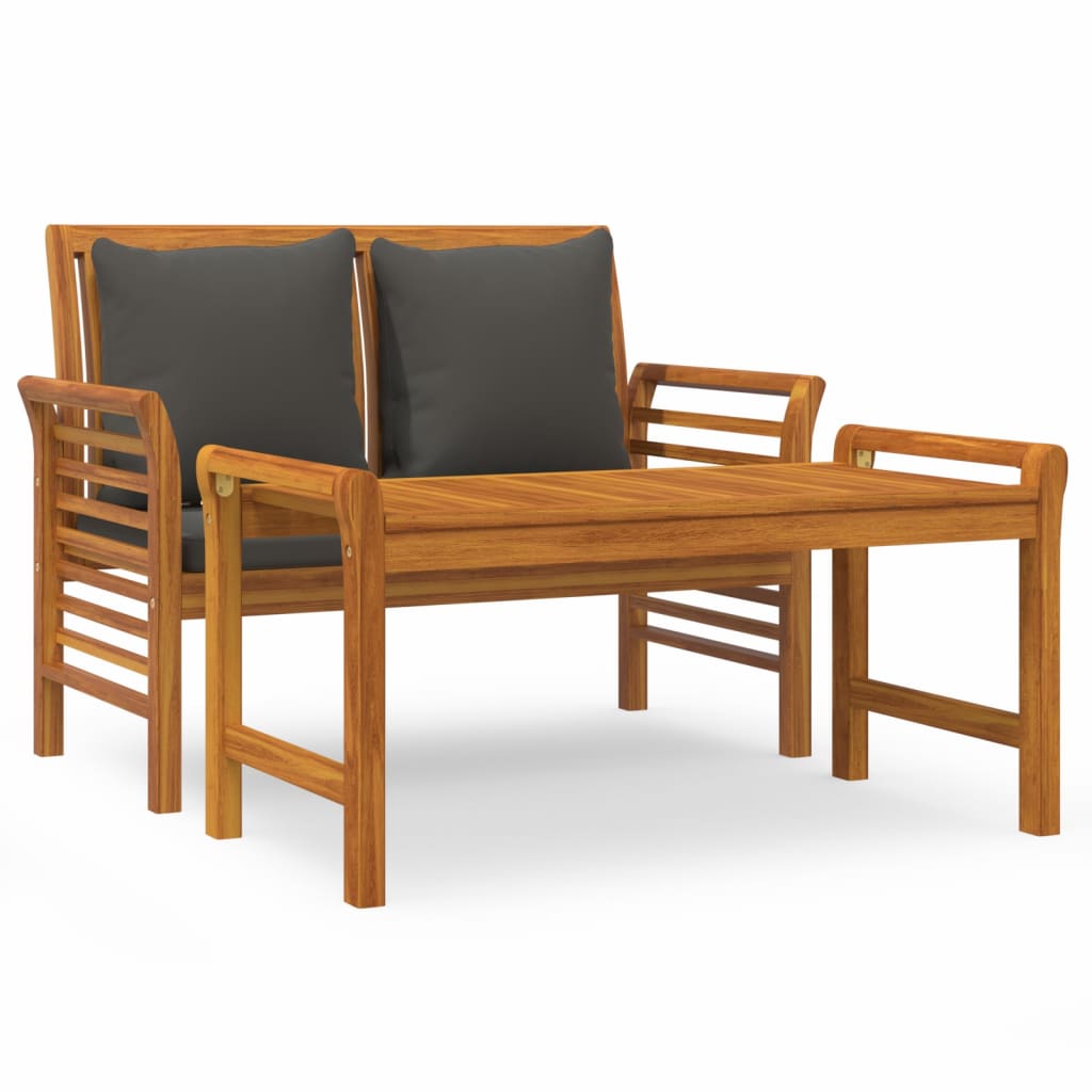 2-Delige Loungeset Met Donkergrijze Kussens Massief Hout Donkergrijs
