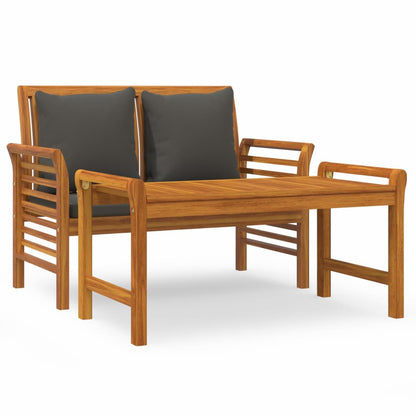 2-Delige Loungeset Met Donkergrijze Kussens Massief Hout Donkergrijs