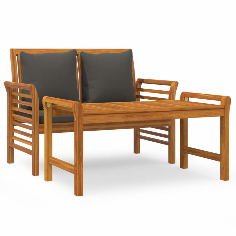 2-Delige Loungeset Met Donkergrijze Kussens Massief Hout Donkergrijs