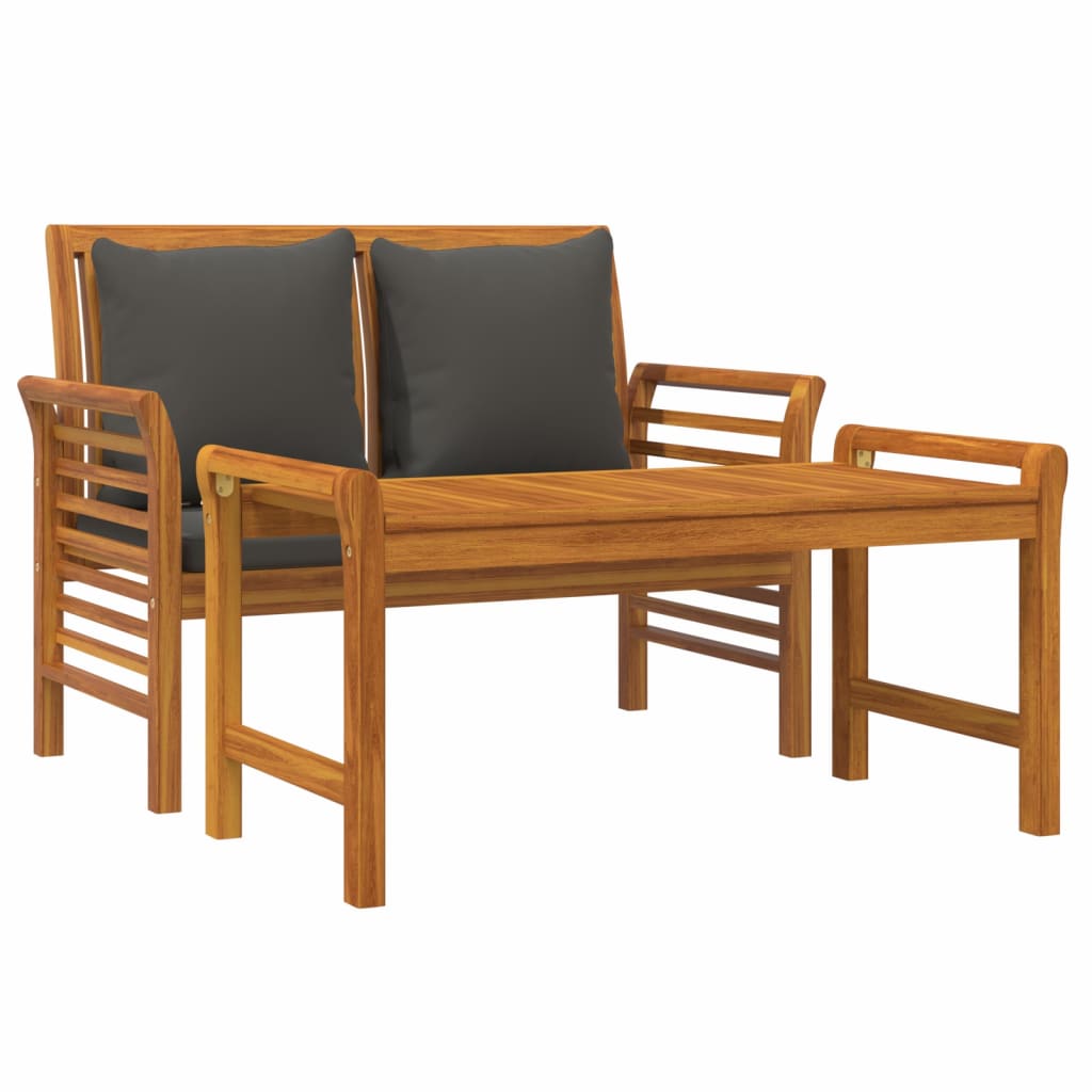 2-Delige Loungeset Met Donkergrijze Kussens Massief Hout Donkergrijs