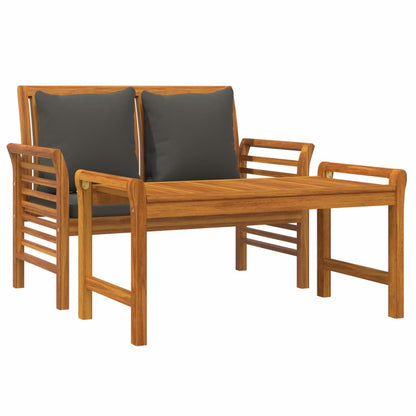 2-Delige Loungeset Met Donkergrijze Kussens Massief Hout Donkergrijs