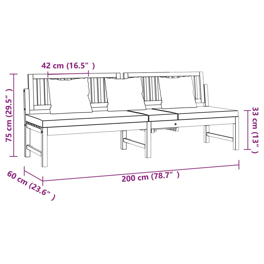 Dagbed met grijs kussen 200x60x75 cm massief acaciahout Grijs