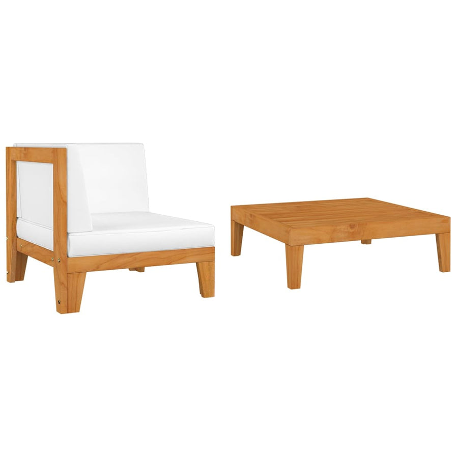 2-Delige Loungeset Met Kussens Massief Acaciahout crème hoek + Tafel