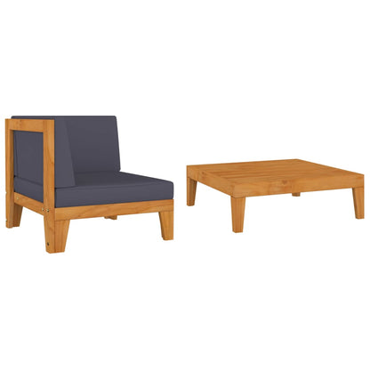 2-Delige Loungeset Met Kussens Massief Acaciahout Donkergrijs hoek + Tafel