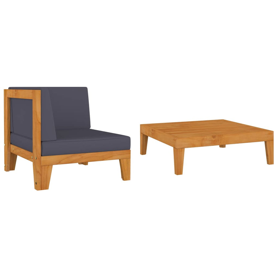 2-Delige Loungeset Met Kussens Massief Acaciahout Donkergrijs hoek + Tafel