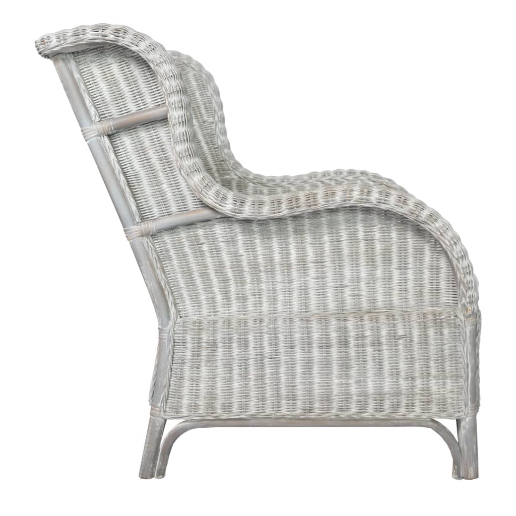 Stoel Met Kussen Natuurlijk Rattan En Linnen Grijs Fauteuil