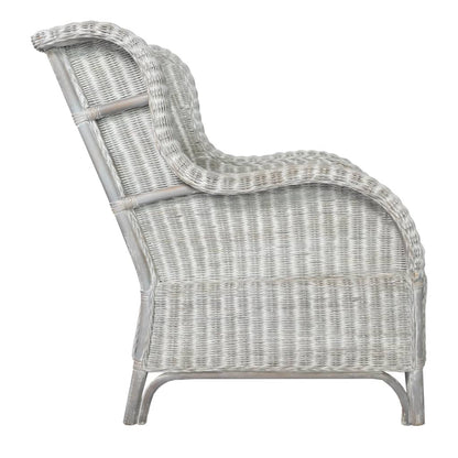 Stoel Met Kussen Natuurlijk Rattan En Linnen Grijs Fauteuil