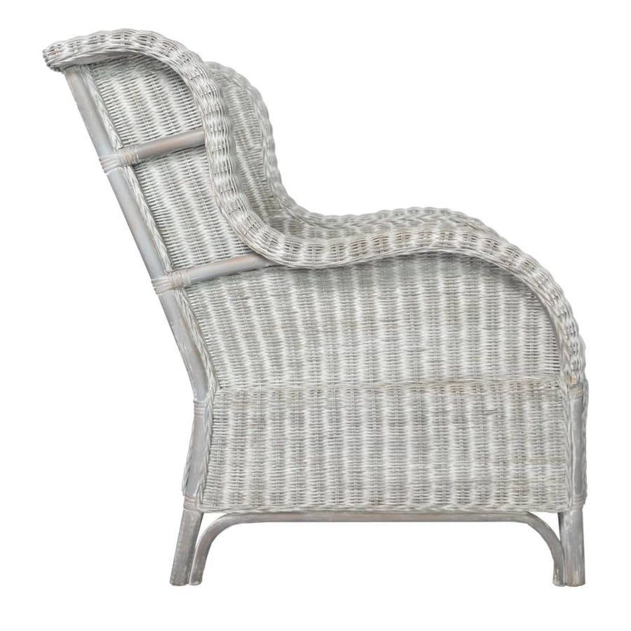 Stoel Met Kussen Natuurlijk Rattan En Linnen Grijs Fauteuil