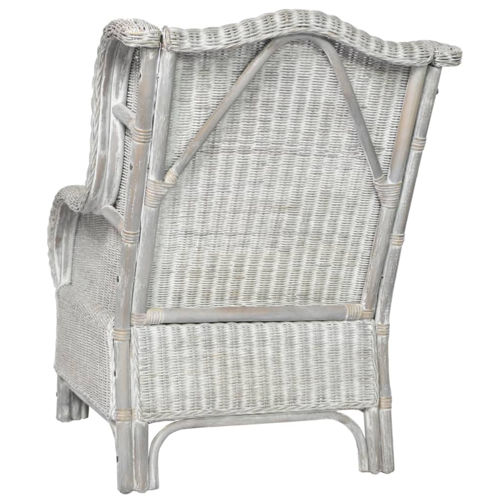 Stoel Met Kussen Natuurlijk Rattan En Linnen Grijs Fauteuil