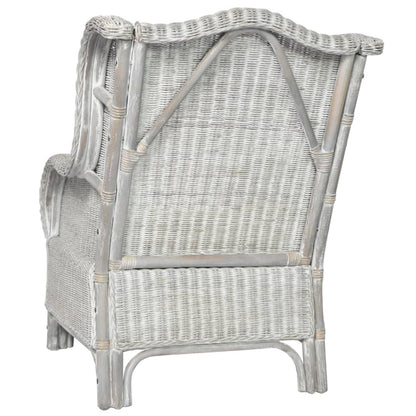 Stoel Met Kussen Natuurlijk Rattan En Linnen Grijs Fauteuil