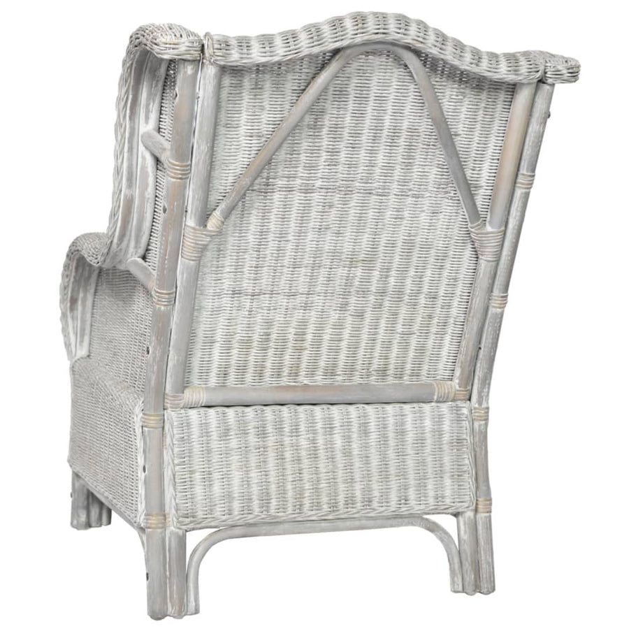 Stoel Met Kussen Natuurlijk Rattan En Linnen Grijs Fauteuil